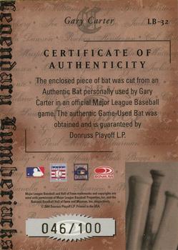 2004 Donruss Classics - Legendary Lumberjacks Material #LB-32 Gary Carter Back