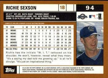2002 Topps - Topps Limited #94 Richie Sexson Back