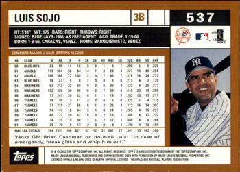 2002 Topps - Topps Limited #537 Luis Sojo Back