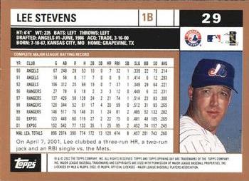 2002 Topps Opening Day #29 Lee Stevens Back
