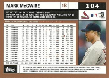 2002 Topps Opening Day #104 Mark McGwire Back