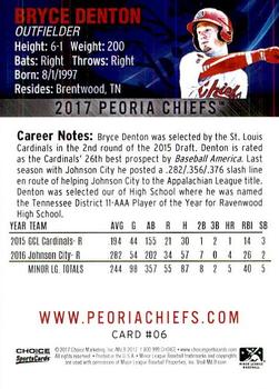 2017 Choice Peoria Chiefs #6 Bryce Denton Back