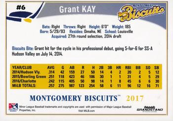2017 Grandstand Montgomery Biscuits #NNO Grant Kay Back