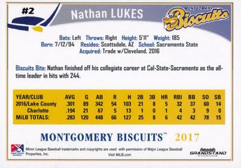 2017 Grandstand Montgomery Biscuits #NNO Nathan Lukes Back