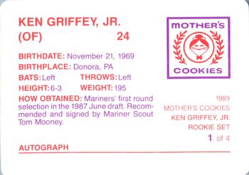 1989 Mother's Cookies Ken Griffey Jr. #1 Ken Griffey Jr. Back