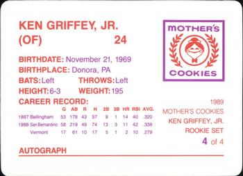 1989 Mother's Cookies Ken Griffey Jr. #4 Ken Griffey Jr. Back