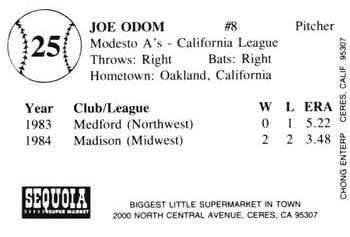 1985 Chong Modesto A's #25 Joe Odom Back