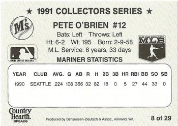 1991 Country Hearth Bread Seattle Mariners  #8 Pete O'Brien Back