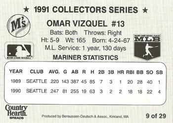 1991 Country Hearth Bread Seattle Mariners  #9 Omar Vizquel Back