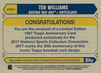2017 Topps National Sports Collectors Convention 1987 Anniversary #87VIP-5 Ted Williams Back