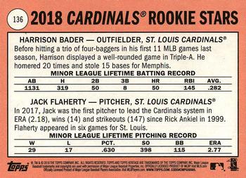 2018 Topps Heritage #136 Cardinals 2018 Rookie Stars (Harrison Bader / Jack Flaherty) Back