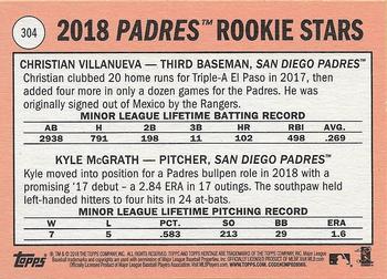 2018 Topps Heritage #304 Padres 2018 Rookie Stars (Christian Villanueva / Kyle McGrath) Back