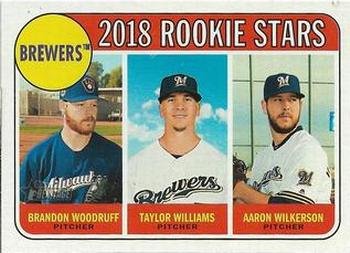 2018 Topps Heritage #394 Brewers 2018 Rookie Stars (Brandon Woodruff / Taylor Williams / Aaron Wilkerson) Front