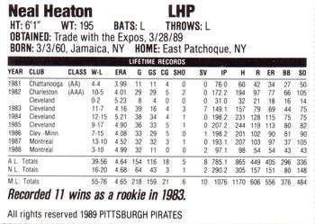 1989 Veryfine Pittsburgh Pirates #NNO Neal Heaton Back