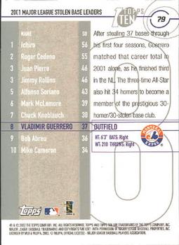 2002 Topps Ten #79 Vladimir Guerrero Back