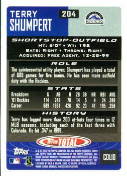 2002 Topps Total #204 Terry Shumpert Back