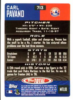 2002 Topps Total #713 Carl Pavano Back