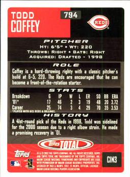 2002 Topps Total #794 Todd Coffey Back