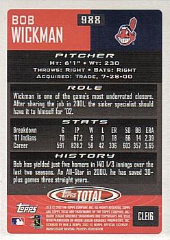 2002 Topps Total #988 Bob Wickman Back