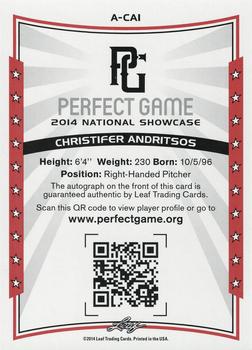 2014 Leaf Perfect Game - Autographs Black #A-CA1 Christifer Andritsos Back