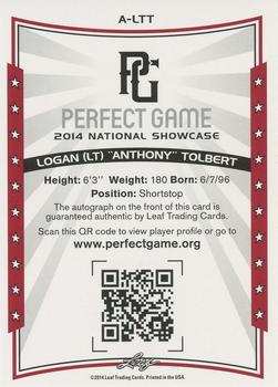 2014 Leaf Perfect Game - Autographs Gold #A-LTT Logan (LT) 