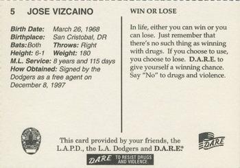 1999 Los Angeles Dodgers Police #5 Jose Vizcaino Back