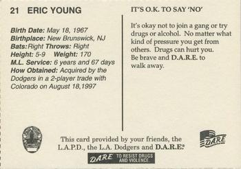 1999 Los Angeles Dodgers Police #21 Eric Young Back