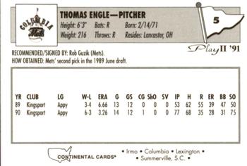 1991 Play II Columbia Mets #5 Tom Engle Back