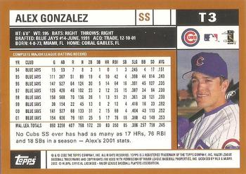 2002 Topps Traded & Rookies #T3 Alex Gonzalez Back