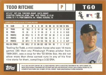2002 Topps Traded & Rookies #T60 Todd Ritchie Back
