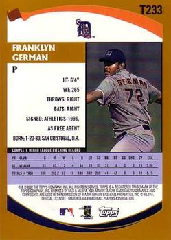 2002 Topps Traded & Rookies #T233 Franklyn German Back