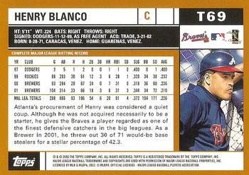 2002 Topps Traded & Rookies #T69 Henry Blanco Back
