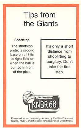 1980 San Francisco Giants Police #NNO Rennie Stennett Back