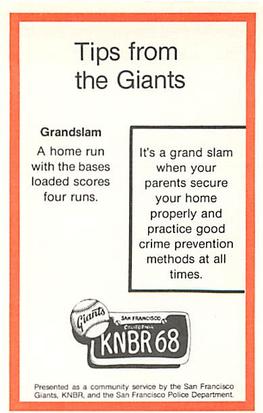 1980 San Francisco Giants Police #NNO Joe Strain Back