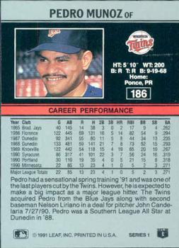 1991 Leaf #186 Pedro Munoz Back