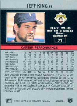1991 Leaf #71 Jeff King Back