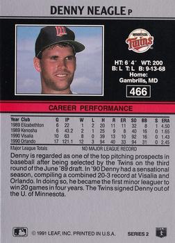 1991 Leaf #466 Denny Neagle Back