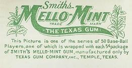 1910 E105 Smith's Mello-Mint #NNO Joe Tinker Back
