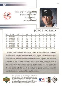2002 Upper Deck #234 Jorge Posada Back
