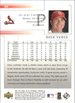 2002 Upper Deck #300 Dave Veres Back