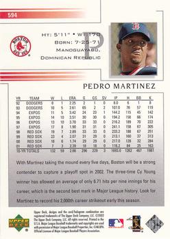 2002 Upper Deck #594 Pedro Martinez Back