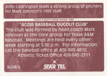 1995 Collect-A-Sport Texas A&M Aggies #NNO John Codrington Back