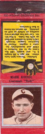 1934 Diamond Matchbooks (U1) #NNO Mark Koenig Front