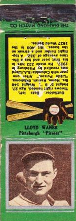 1934 Diamond Matchbooks (U1) #NNO Lloyd Waner Front