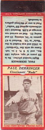 1935-36 Diamond Matchbooks (U3-1) #NNO Paul Derringer Front