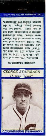 1937 Diamond Matchbooks (U3-2) #NNO George Stainback Front
