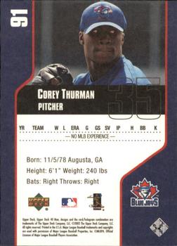 2002 Upper Deck 40-Man #91 Corey Thurman Back