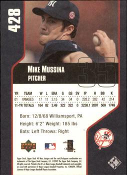 2002 Upper Deck 40-Man #428 Mike Mussina Back