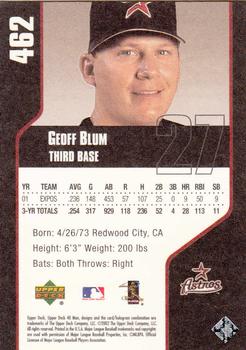 2002 Upper Deck 40-Man #462 Geoff Blum Back