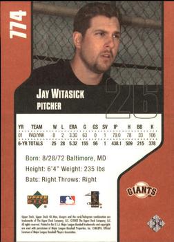 2002 Upper Deck 40-Man #774 Jay Witasick Back